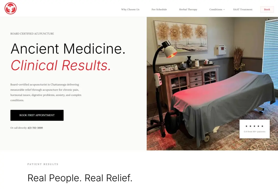After: New acupuncture clinic website - under 200MB, 93 mobile speed, authentic voice
