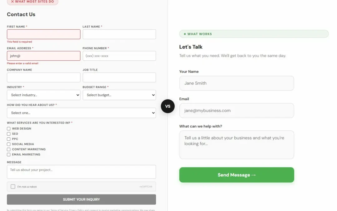 contact form killing leads bad multi-field form versus clean simple form that converts more leads