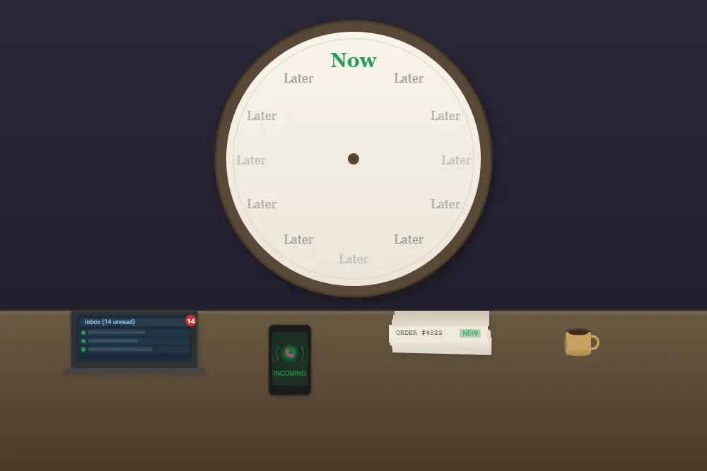 when should a business get a website clock with no hands reading now and later