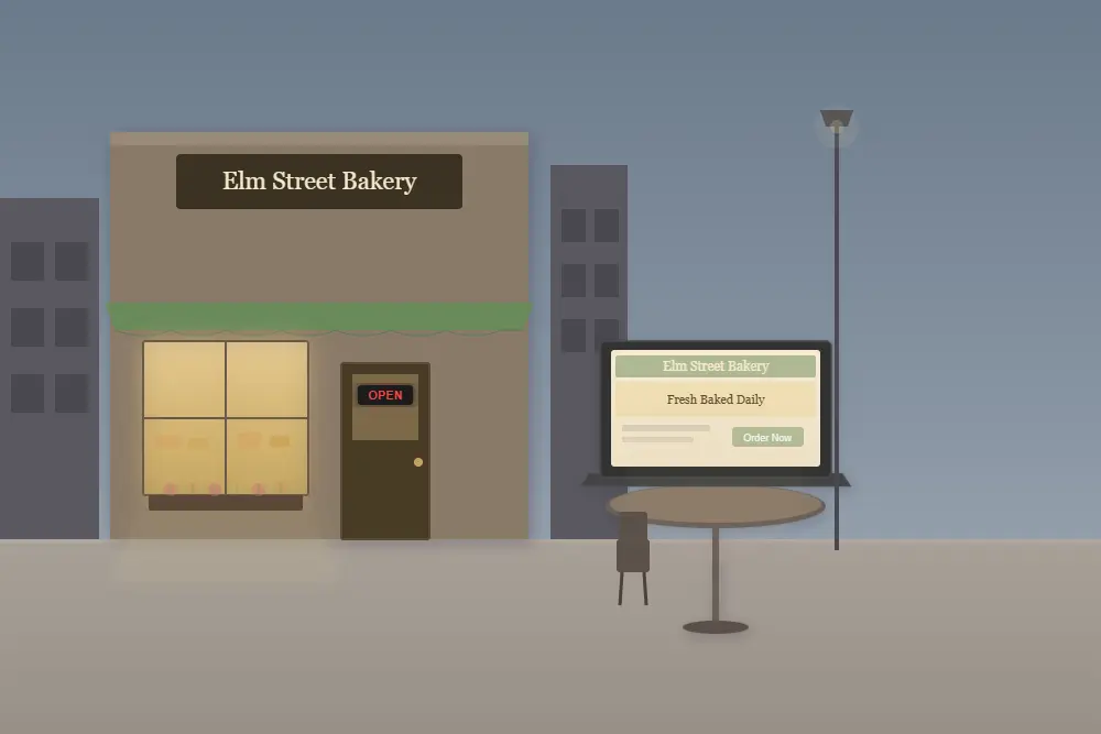 is my business too small for a website small storefront with matching website glowing on laptop