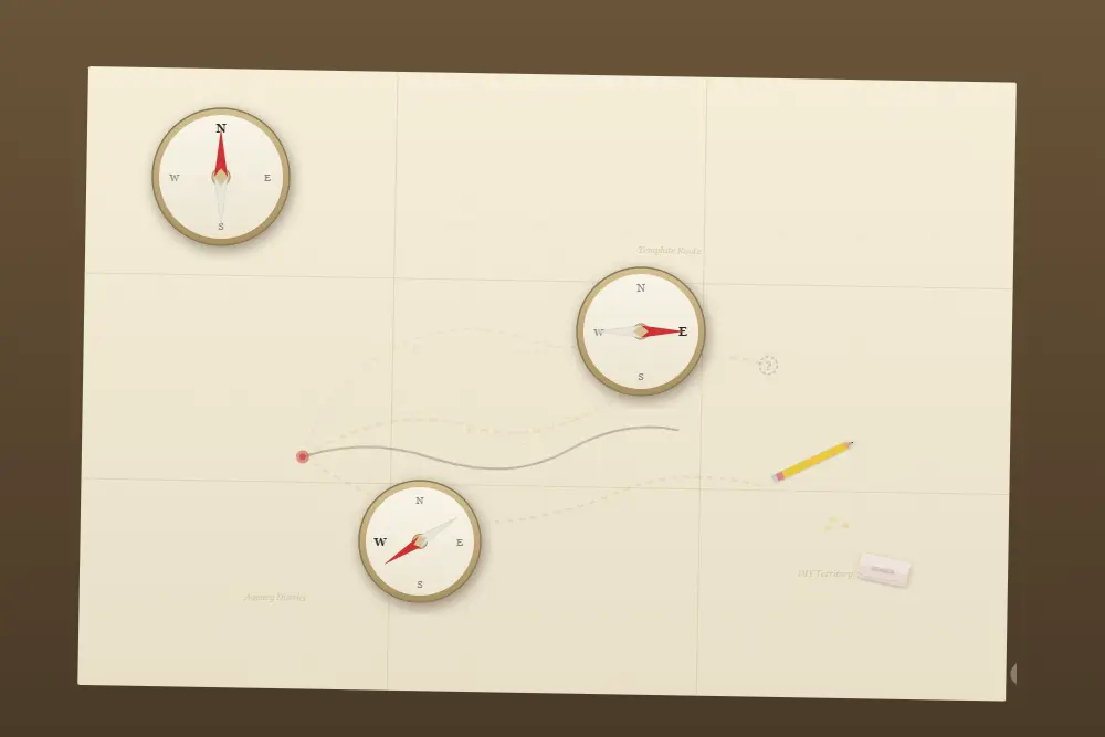 web designers giving conflicting advice three compasses on a map each pointing a different direction